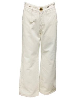 WALES BONNER WHITE / SILVER STUD DETAIL STRAIGHT LEG DENIM JEANS